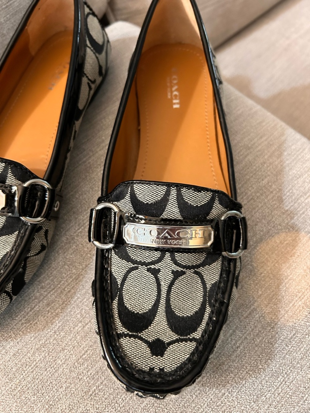Coach Black & Ivory Signature Canvas Loafers with Silver Hardware - Picture 3 of 9